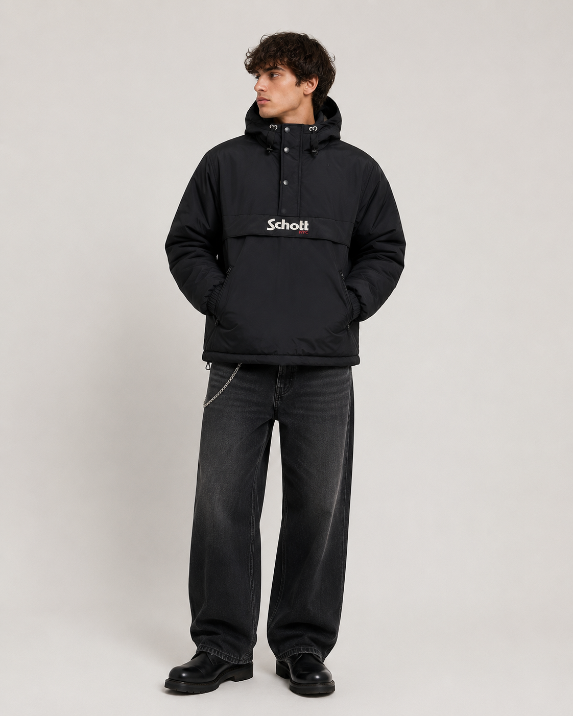 Schott NYC Hooded Anorak – Black